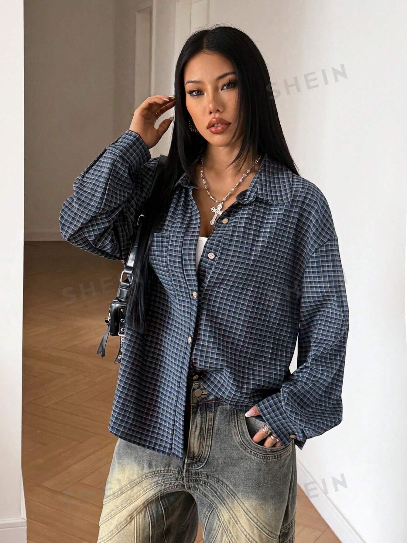 Oversized Plaid Button Down Shirt