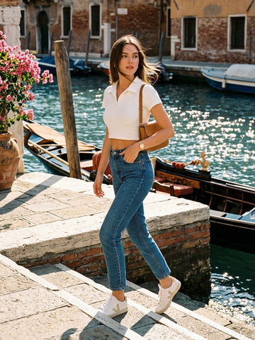 Cropped Boxy Polo Shirt