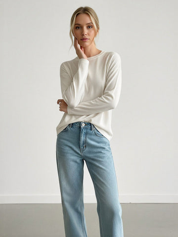 Lon Sleeves Loose Fit Soft Touch Basic T-shirt-White