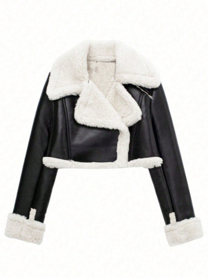 Faux Leather Sherpa Cropped Jacket