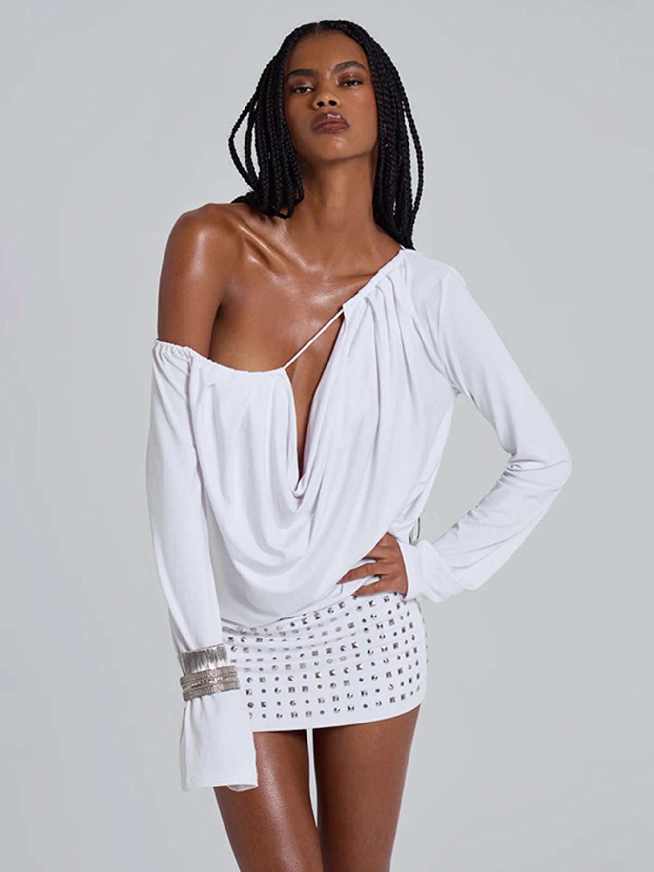 Cowl Neck Studded Modern Dress