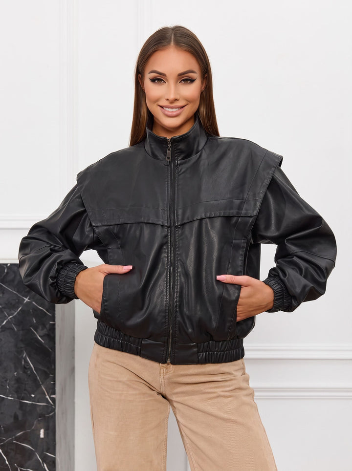 Oversized Faux Leather Bomber Jacket