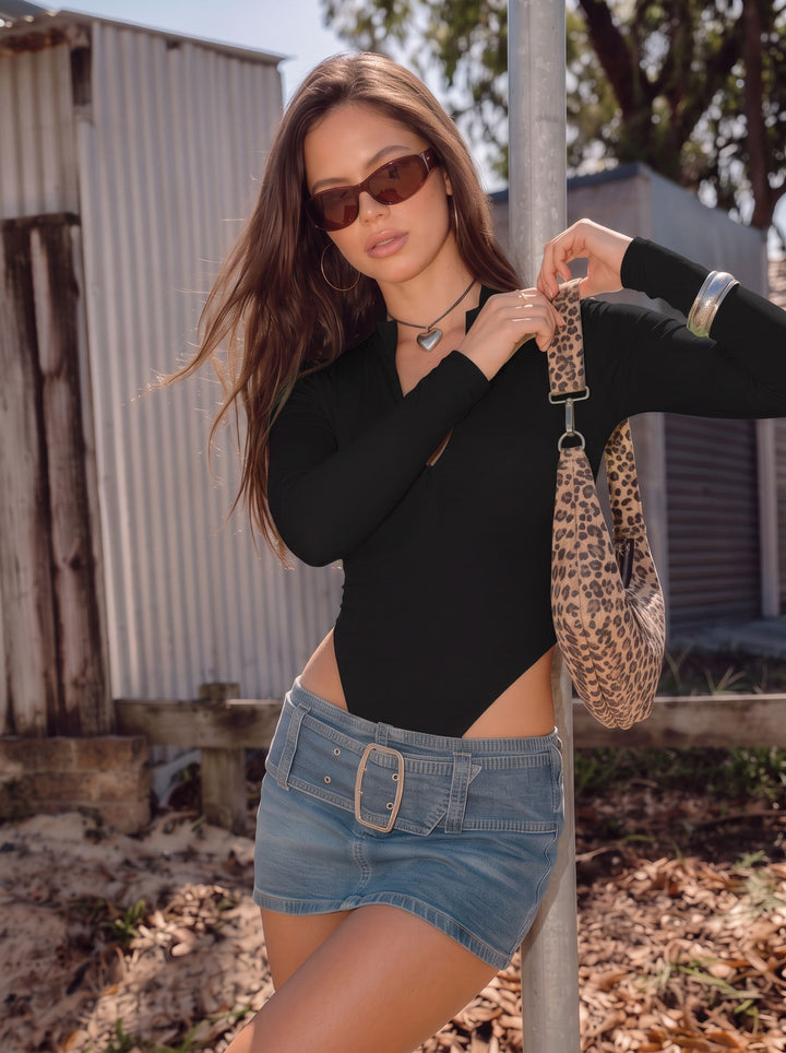 Fitted Zip Up Long Sleeve Bodysuit