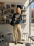 Striped Button Mock Neck Sweater