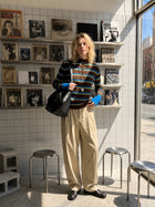 Striped Button Mock Neck Sweater