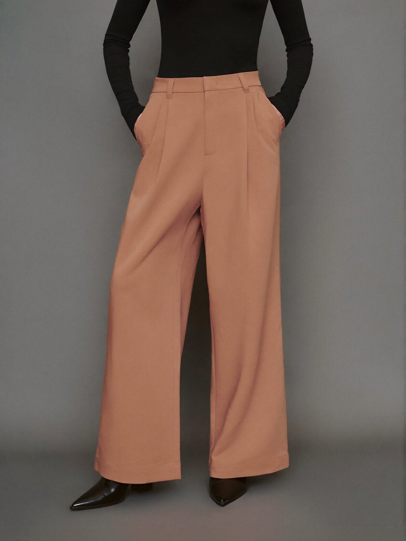 Urban Revivo Wide-Leg Loose Pants-Peach