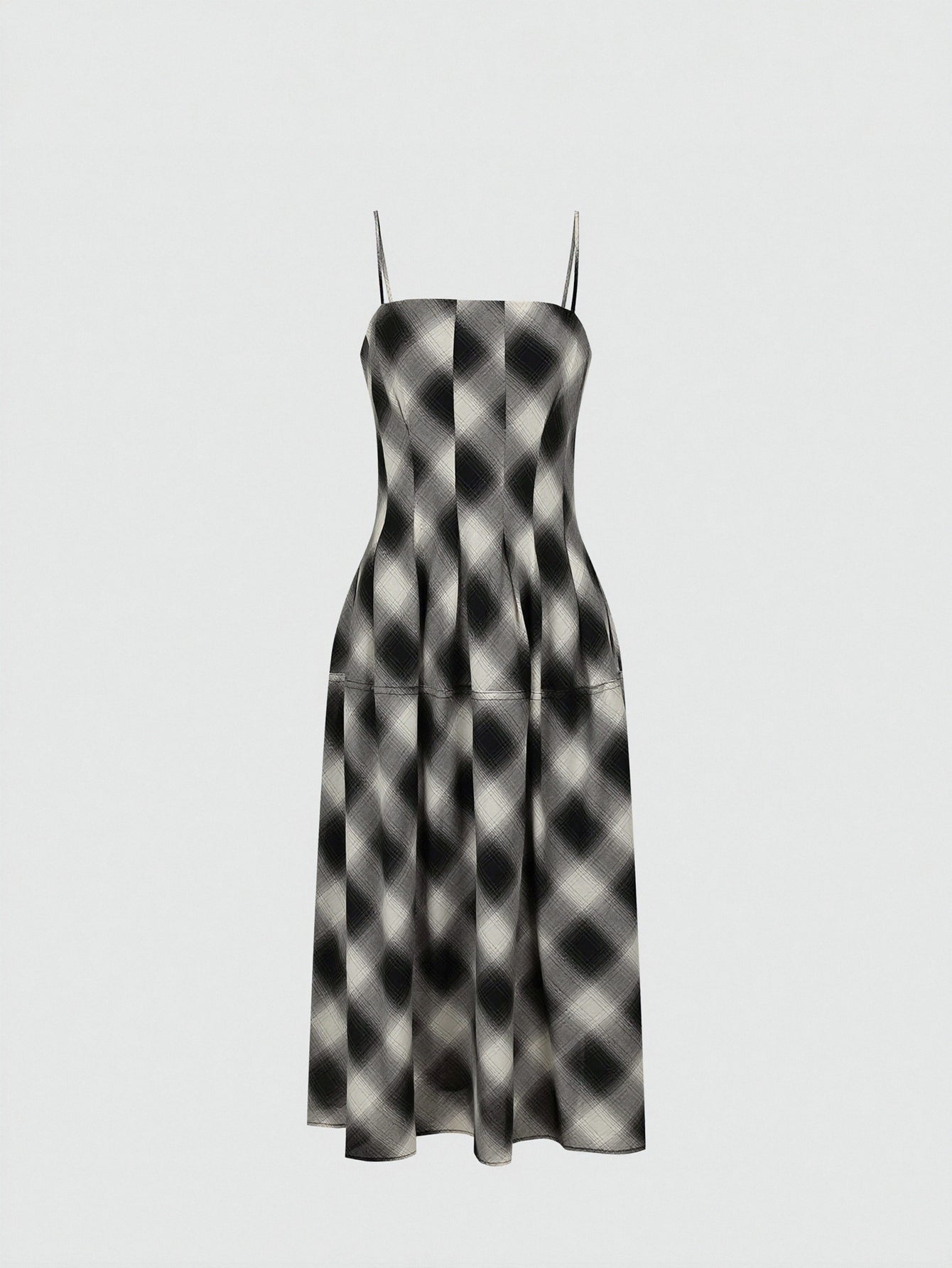Contrast Check Strappy A-Line Midi Dresses