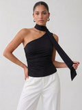 Ruched One Shoulder Scarf Tank Top