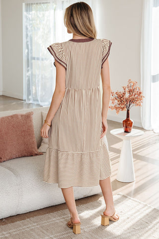 Striped Ruffle Sleeve Midi Dress