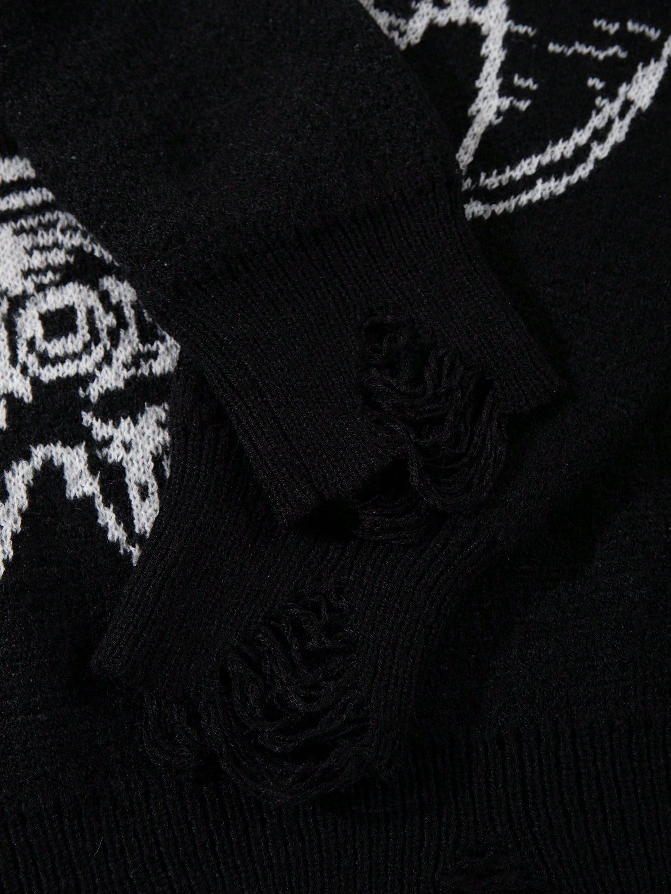 Oversized Graphic Distressed Knit Sweater