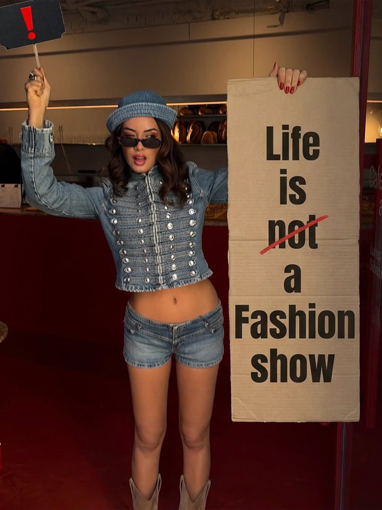 Vintage Military Inspired Denim Jacket