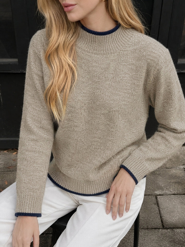 Cozy Contrast Trim Mock Neck Sweater