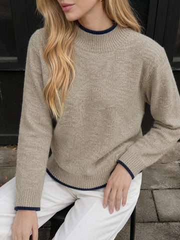 Cozy Contrast Trim Mock Neck Sweater