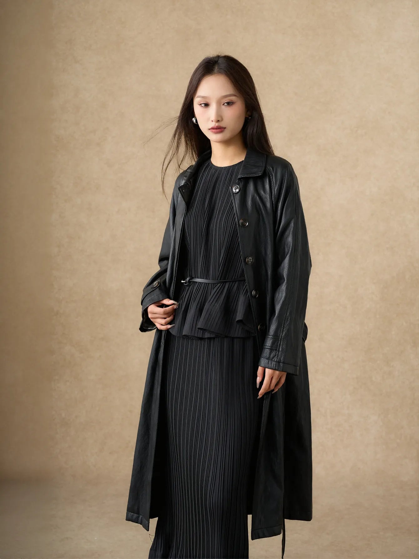 Oversized Button Down Faux Leather Trench
