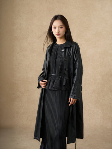 Oversized Button Down Faux Leather Trench