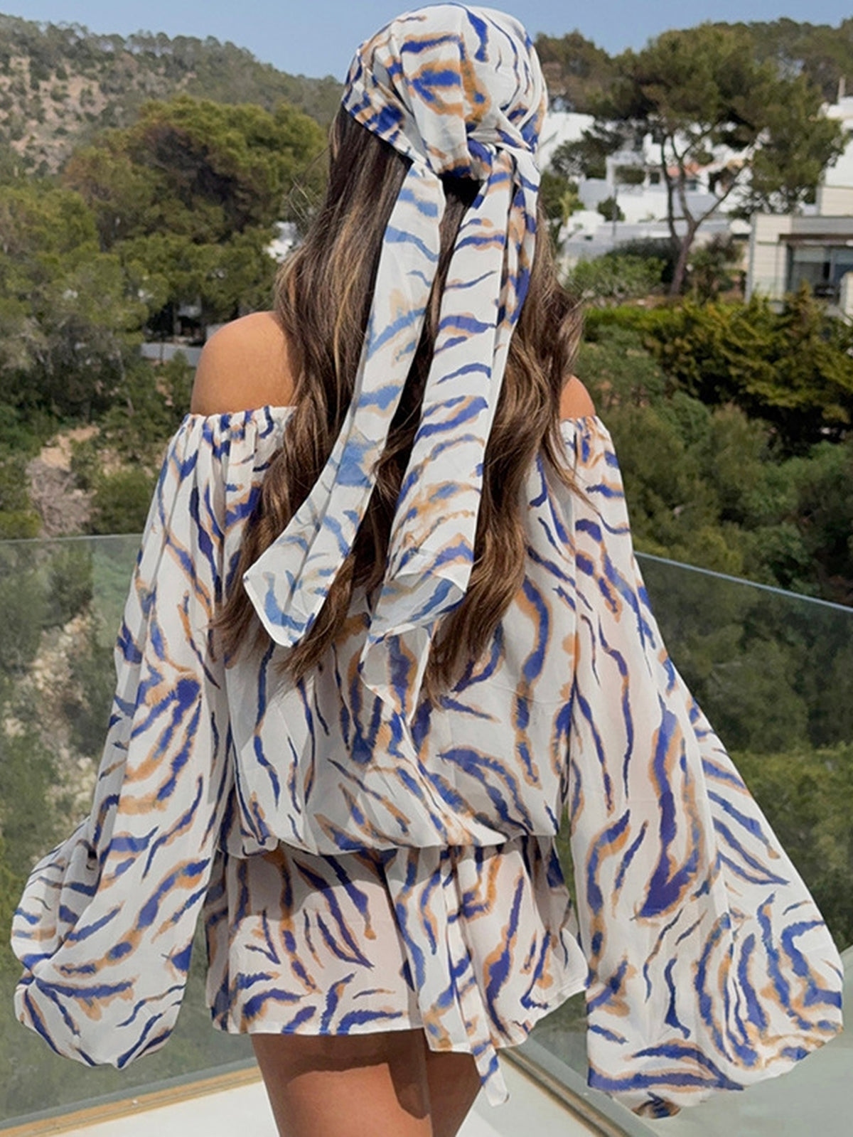 Off Shoulder Zebra Print Romper Dress
