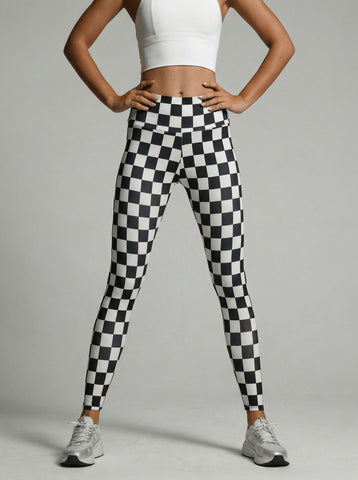 High-Waisted Checkered Yoga Pants-Black