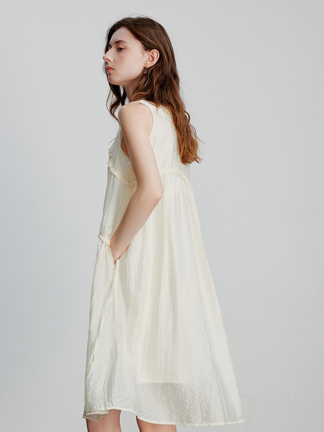 Ruffle Detail Light Beach Midi Dress