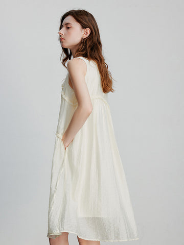 Ruffle Detail Light Beach Midi Dress