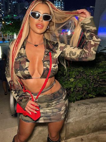 Sexy Camo Crop Top Mini Skirt Set