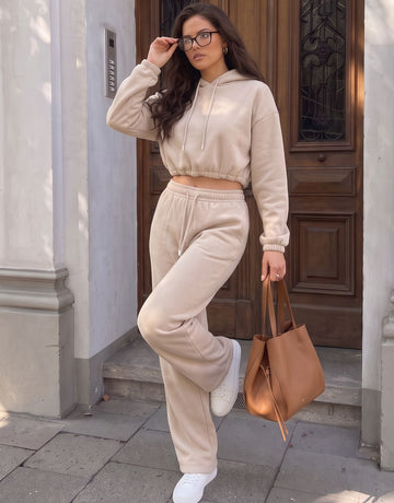 Cozy Fleece Cropped Hoodie Pant Set