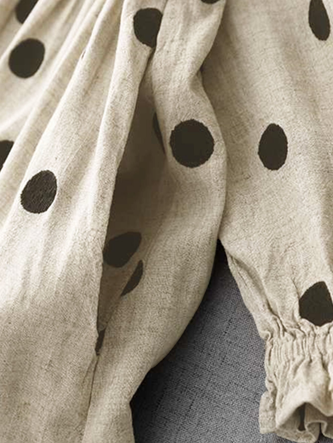 Casual Polka Dot Linen Midi Dress