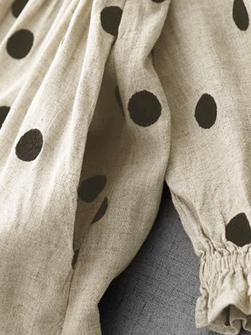 Casual Polka Dot Linen Midi Dress