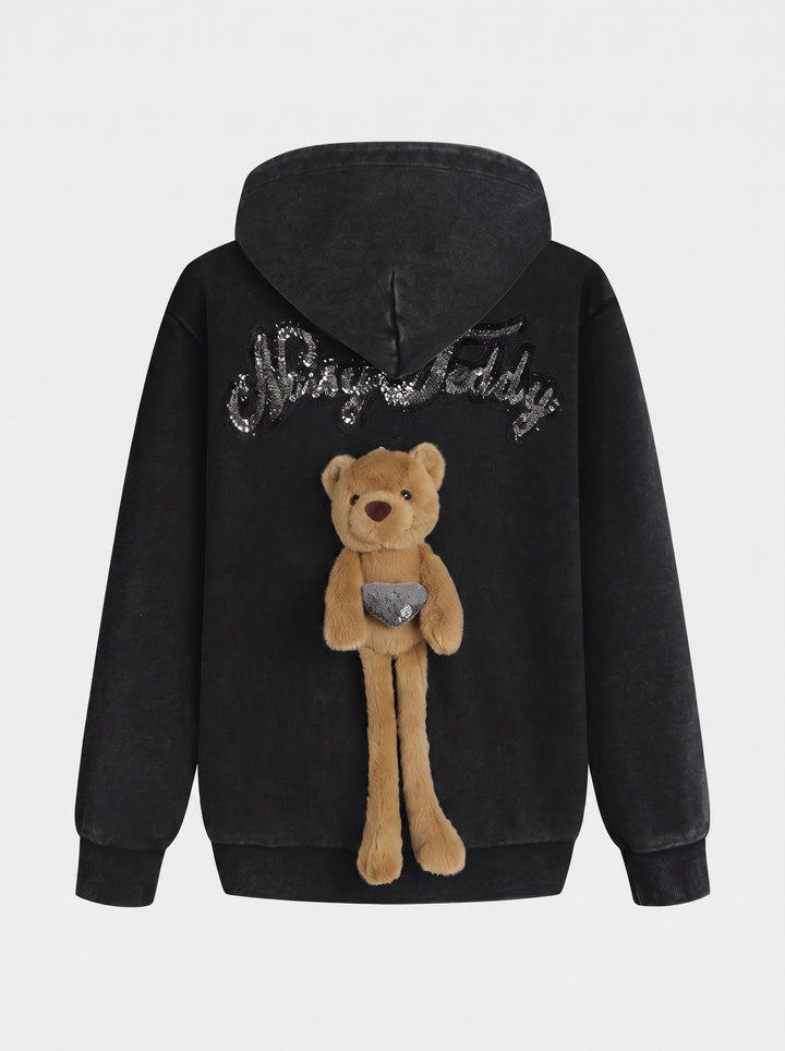 Sequin Embellished Teddy Bear Hooded Jacket