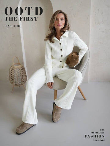 Elegant Ribbed Knit Pant Set