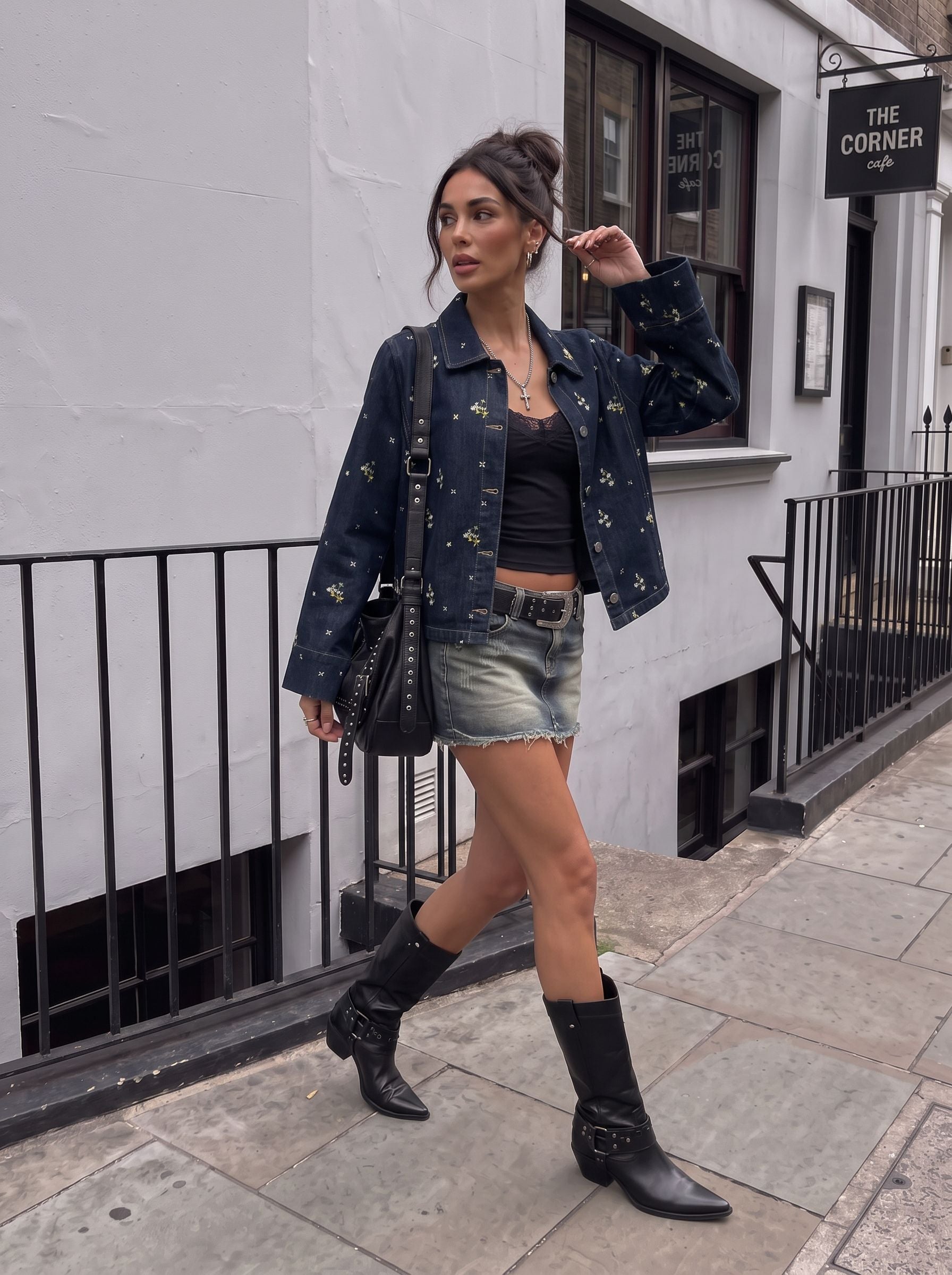Floral Embroidered Relaxed Denim Jacket