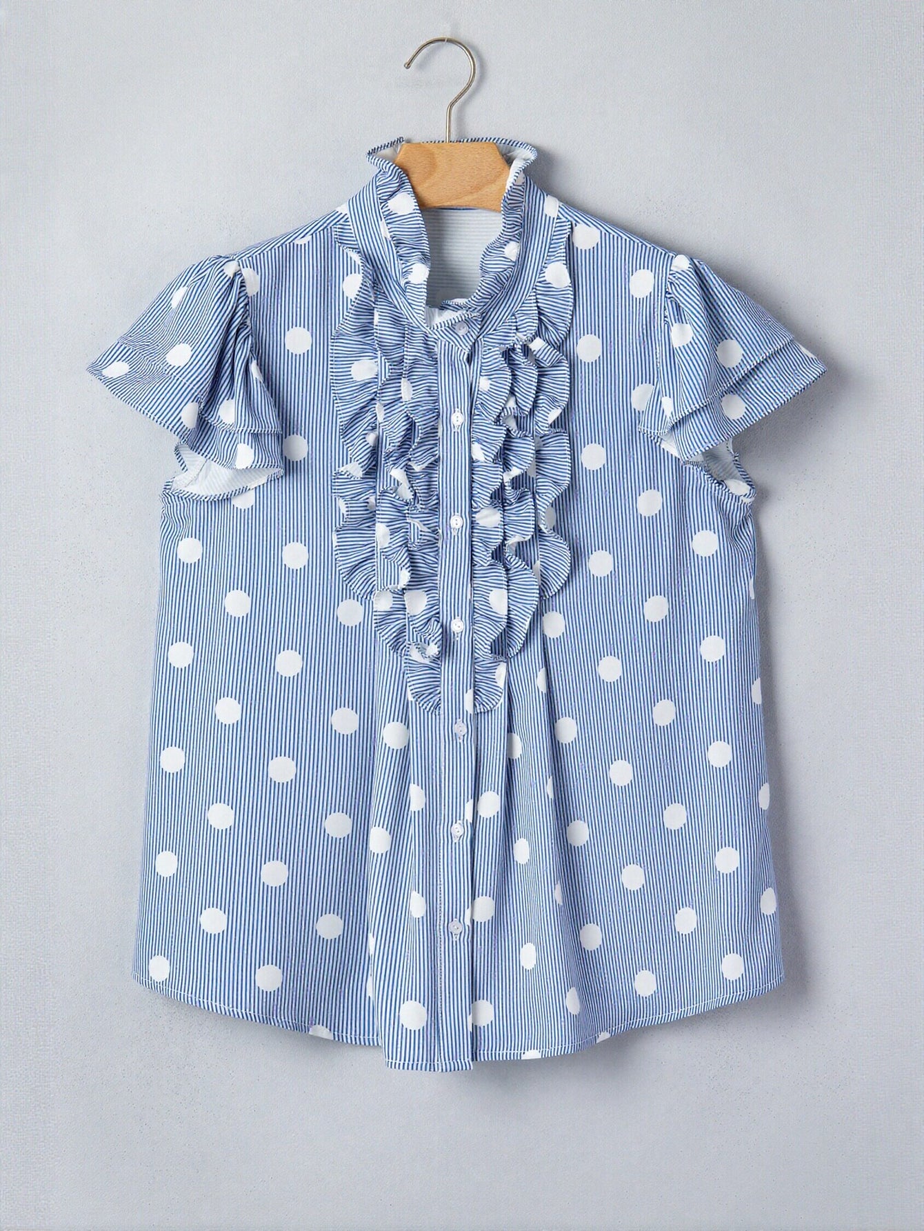 Ruffled Polka Dot Striped Button Shirt