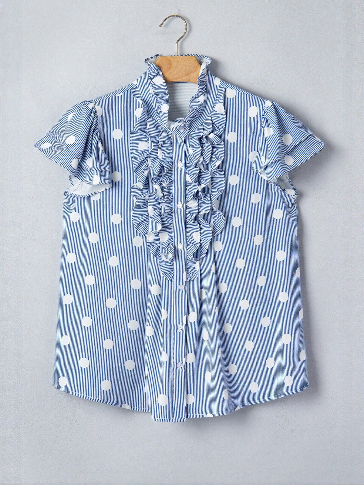 Ruffled Polka Dot Striped Button Shirt