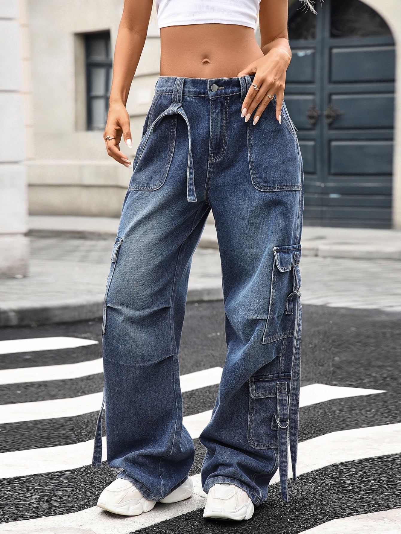 High Waisted Baggy Cargo Jeans