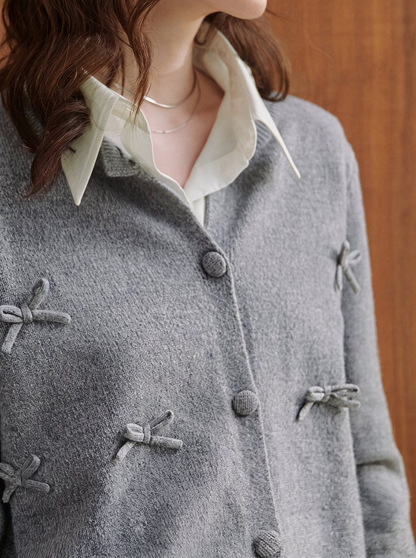 Cute Bow Detail Knit Cardigan