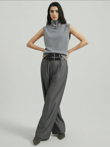SAÏA Pinstripe High-Waisted Tailored Pants-Gray