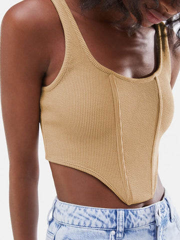 Ribbed Knit Corset Detail Tank
