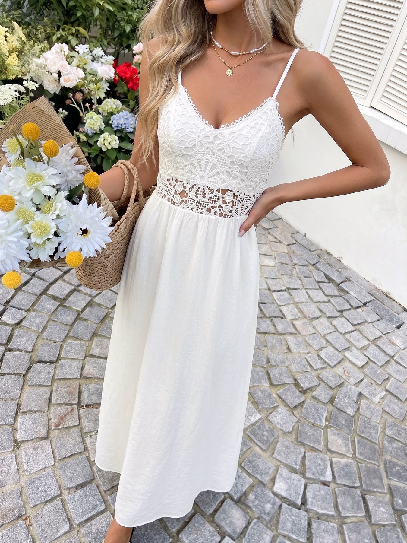 Boho Lace Trim Maxi Dress