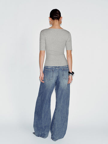 Asymmetric Neck Ruched Skinny Fit T-Shirt