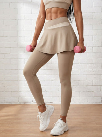 High-Waisted Skirted Overlay Training Yoga Leggings-Multicolor