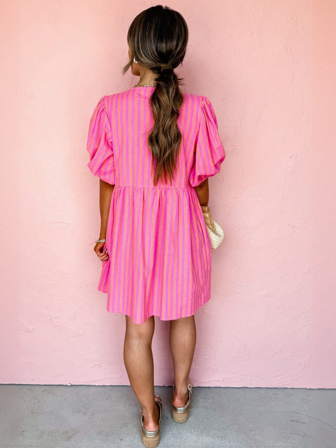 Puff Sleeve Bow Detail Midi Dress