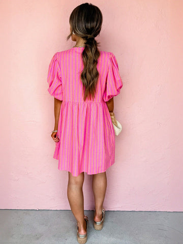 Puff Sleeve Bow Detail Midi Dress