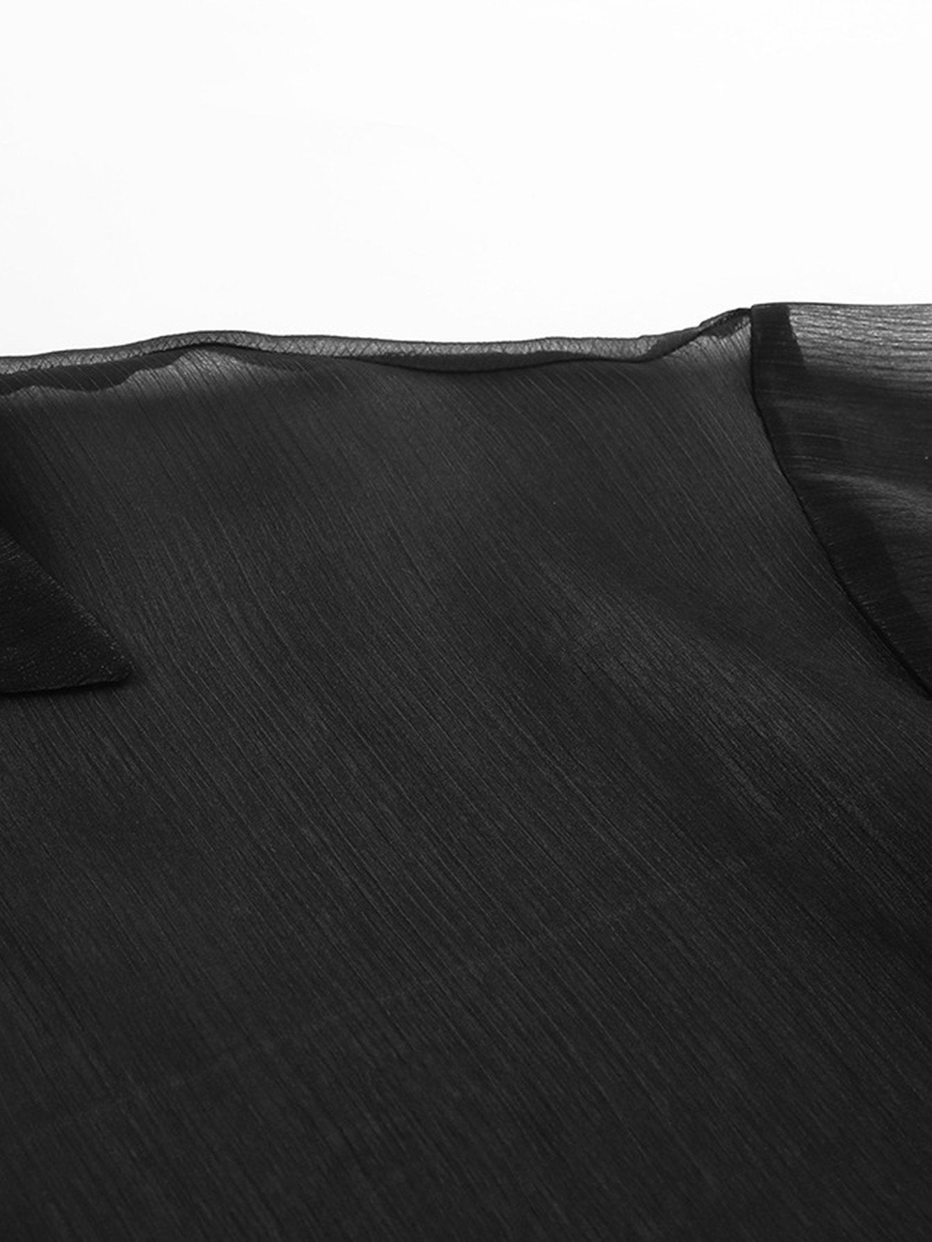 Sheer Balloon Sleeve Button Up Shirt
