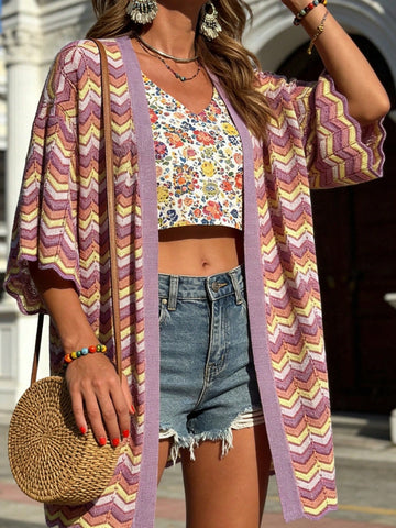 Boho Chevron Open Front Cardigan