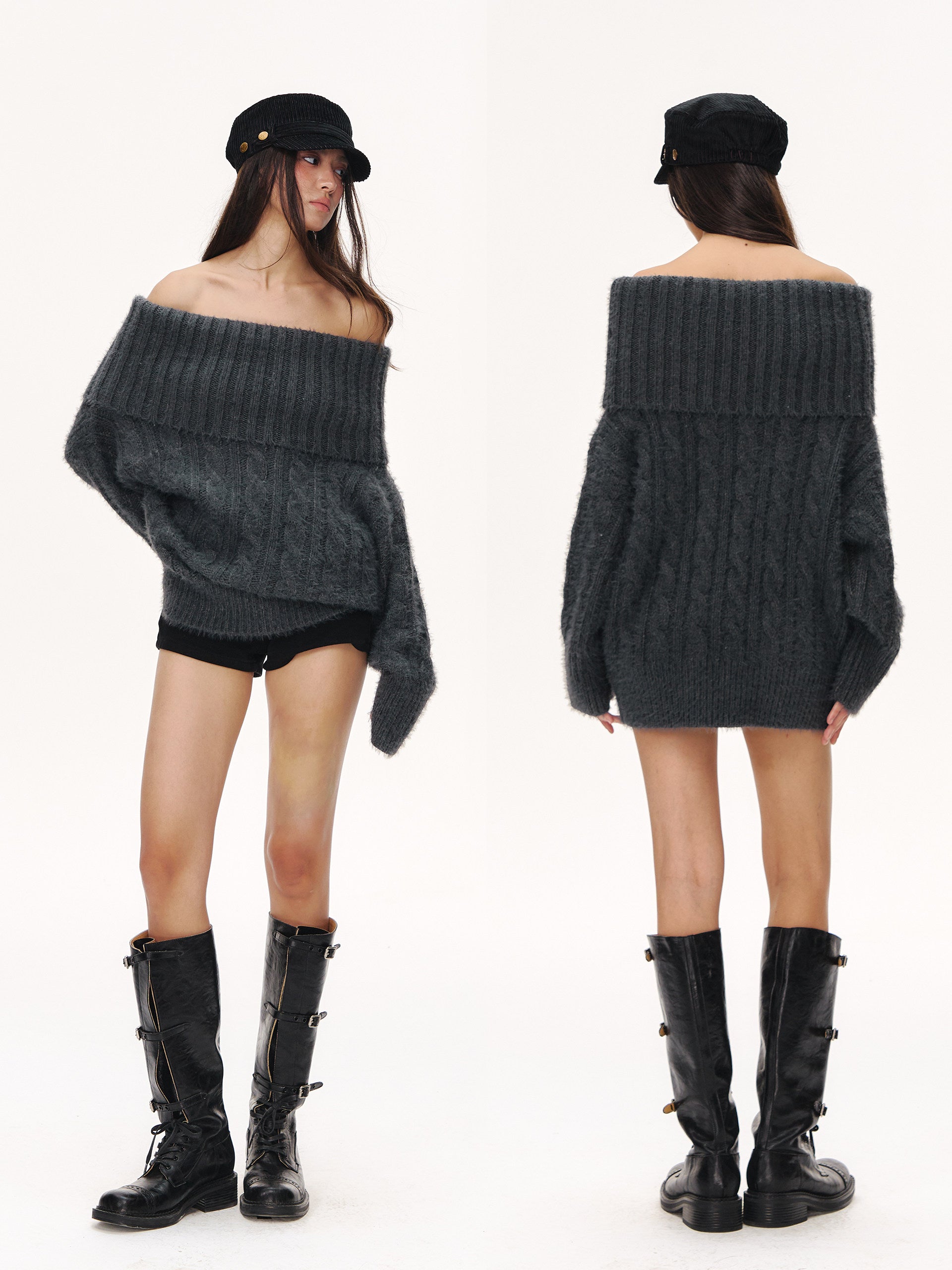 Cozy Off Shoulder Cable Knit Sweater