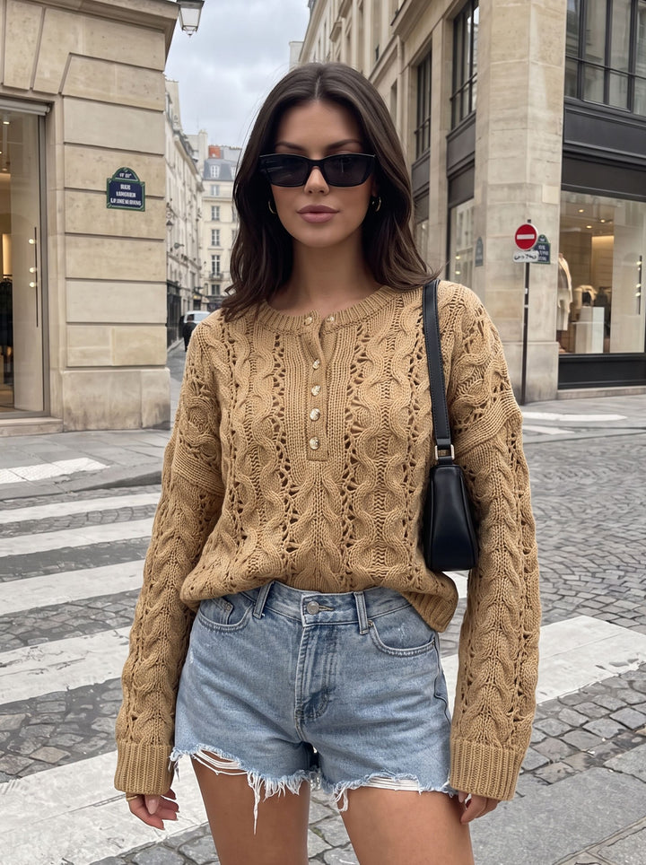 Cozy Button Cable Knit Sweater