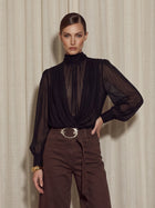Elegant Draped Mock Neck Chiffon Blouse