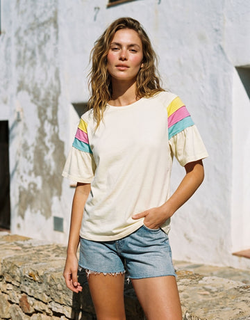 Retro Striped Ruffle Sleeve T-Shirt