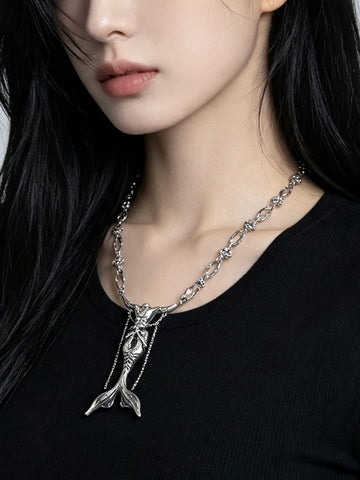 Gothic Mermaid Statement Silver Necklace