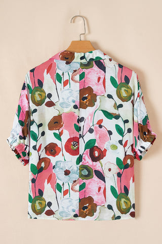 Floral Print Split Neck Chiffon Blouse