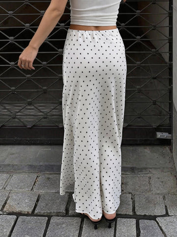Polka Dot Satin Midi Skirt